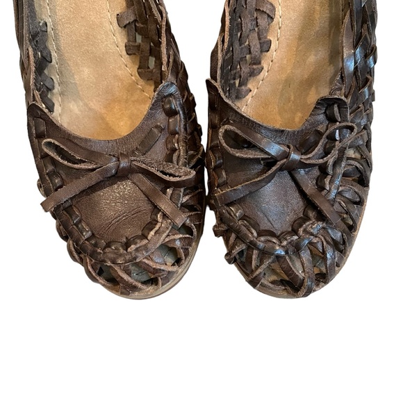 Dani Black Brown Leather Huarache Wedges, Sz 7.5 - Picture 7 of 12